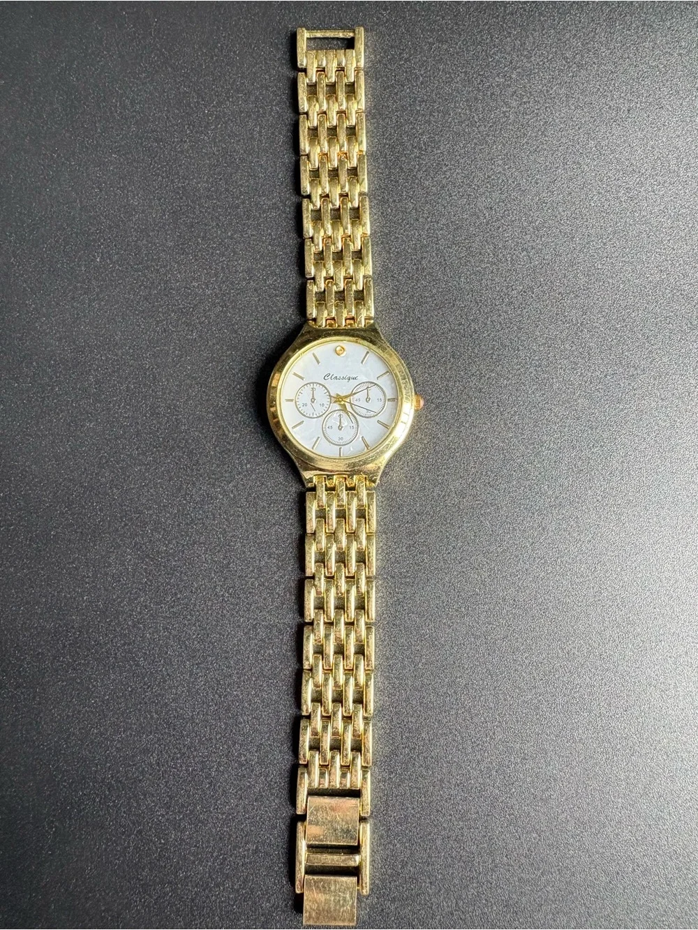 Classique Gold Tone Bracelet Watch with White Dial